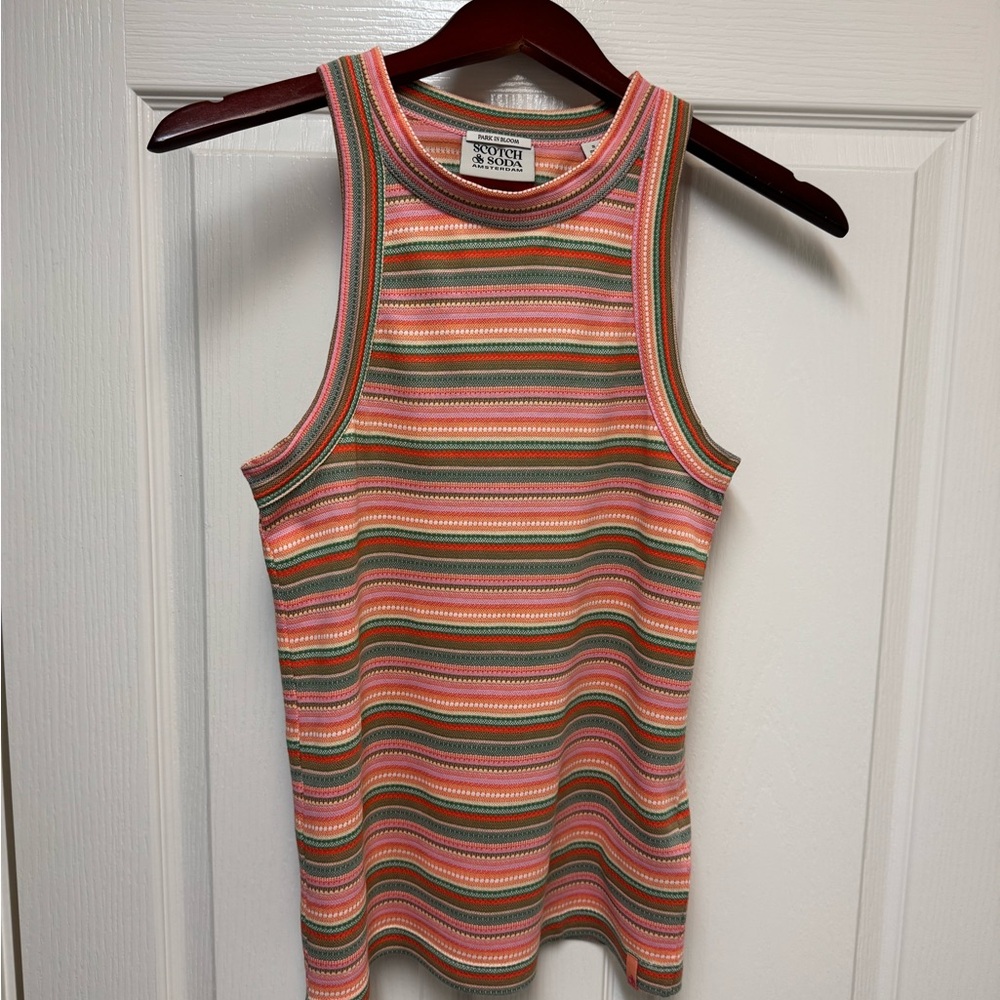 Scotch & Soda Pink Orange Ribbed Tank Top